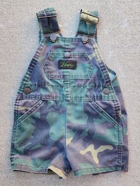 Vintage Liberty Camouflage Short Overalls - Green Camo Shortalls, Sz 18M